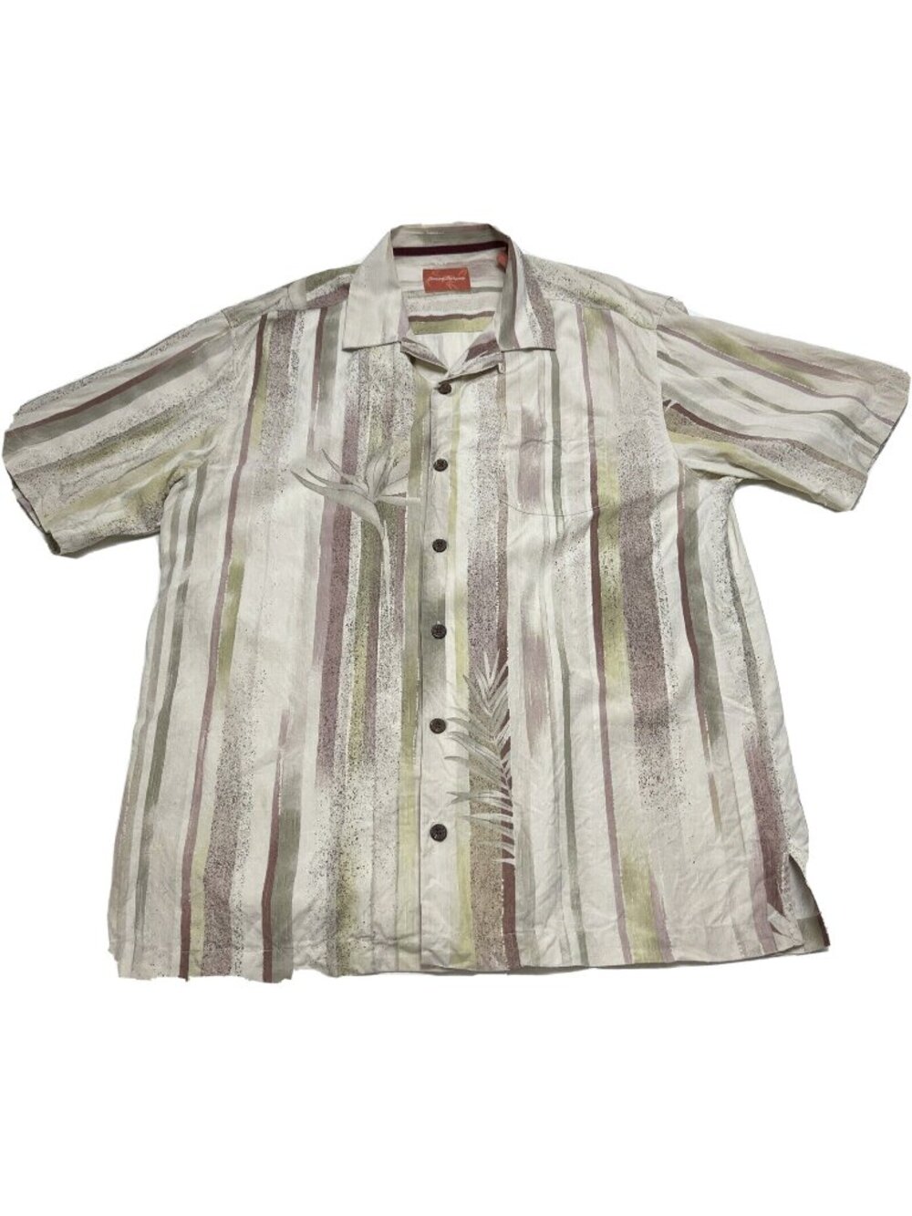 Tommy Bahama Silk Striped Short Sleeve Button Down Shirt Hawaiian Mens Size M